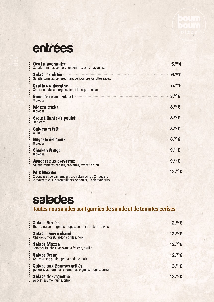 Boum Boum Pizza menu 1