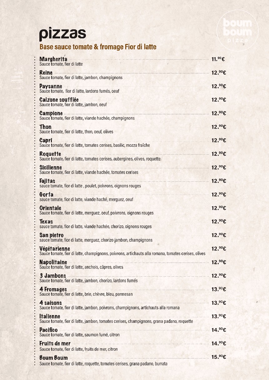 Boum Boum Pizza menu 2
