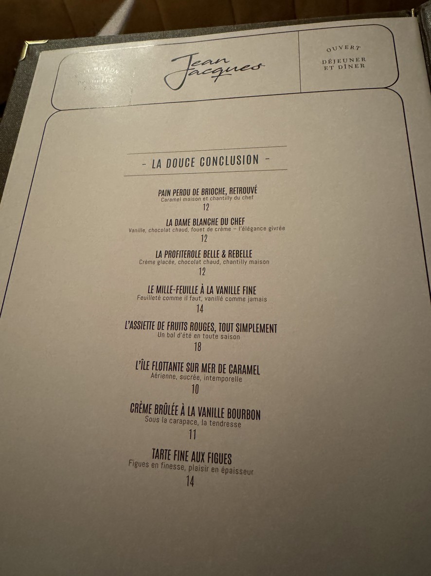 Jean Jacques Paris menu 1