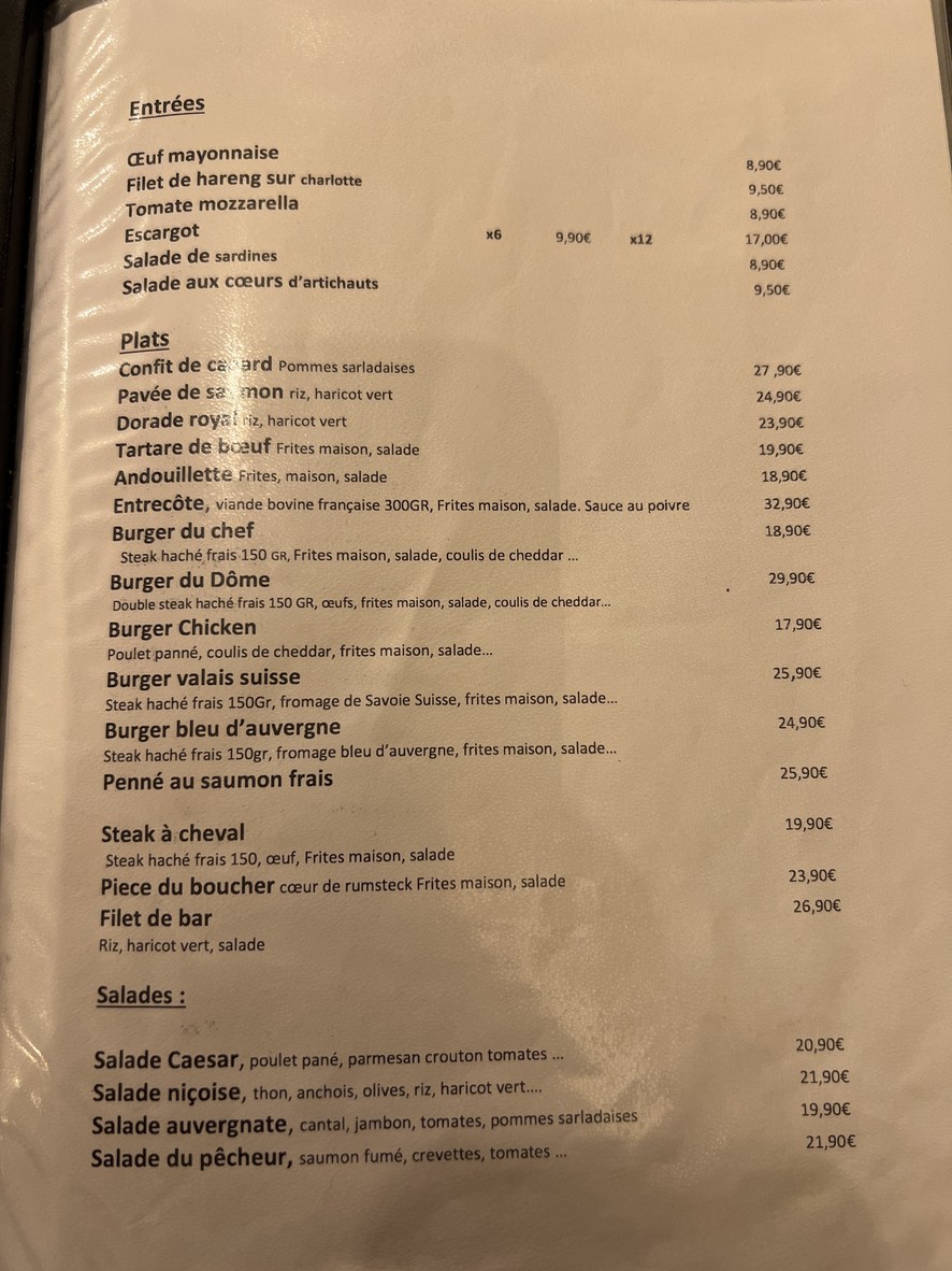 Restaurante Bistrot Le dôme Paris 15 menu 1