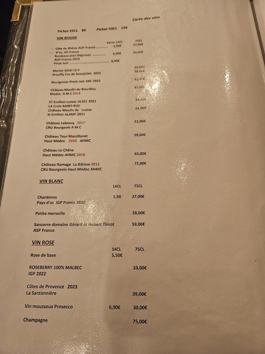 Restaurante Bistrot Le dôme Paris 15 menu 2