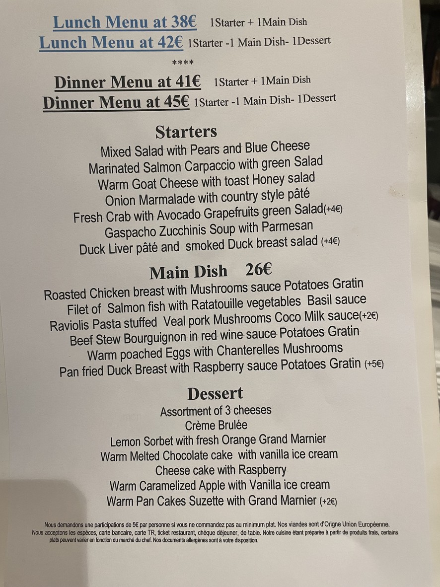 De la Tour menu 1