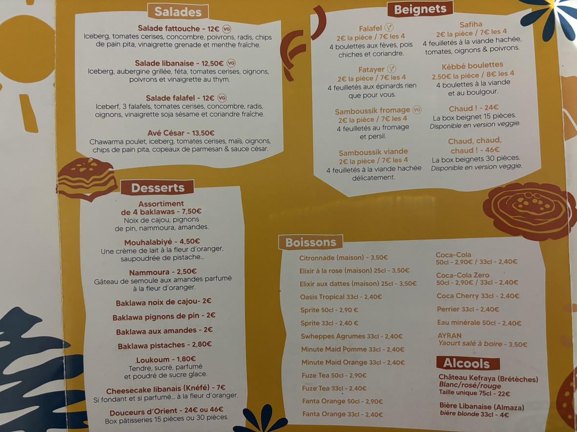 La Pause Libanaise Saint Lazare menu 2