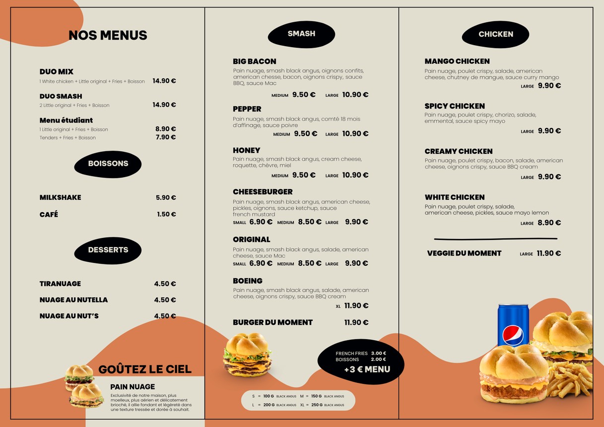 Nuage Burger Levallois-Perret menu 1