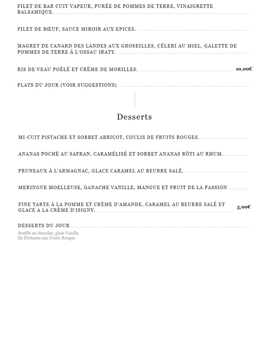 L'Inattendu menu 2