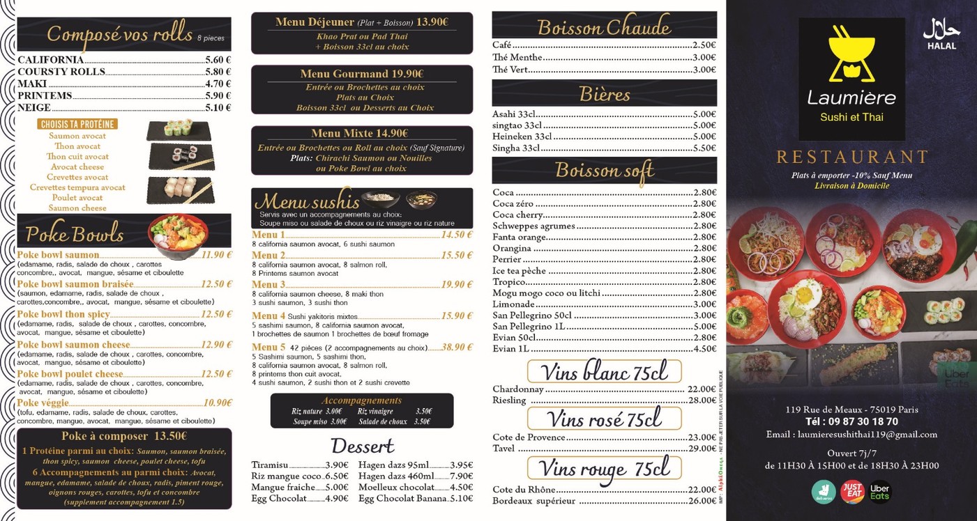 Laumière Sushi et Thai menu 2