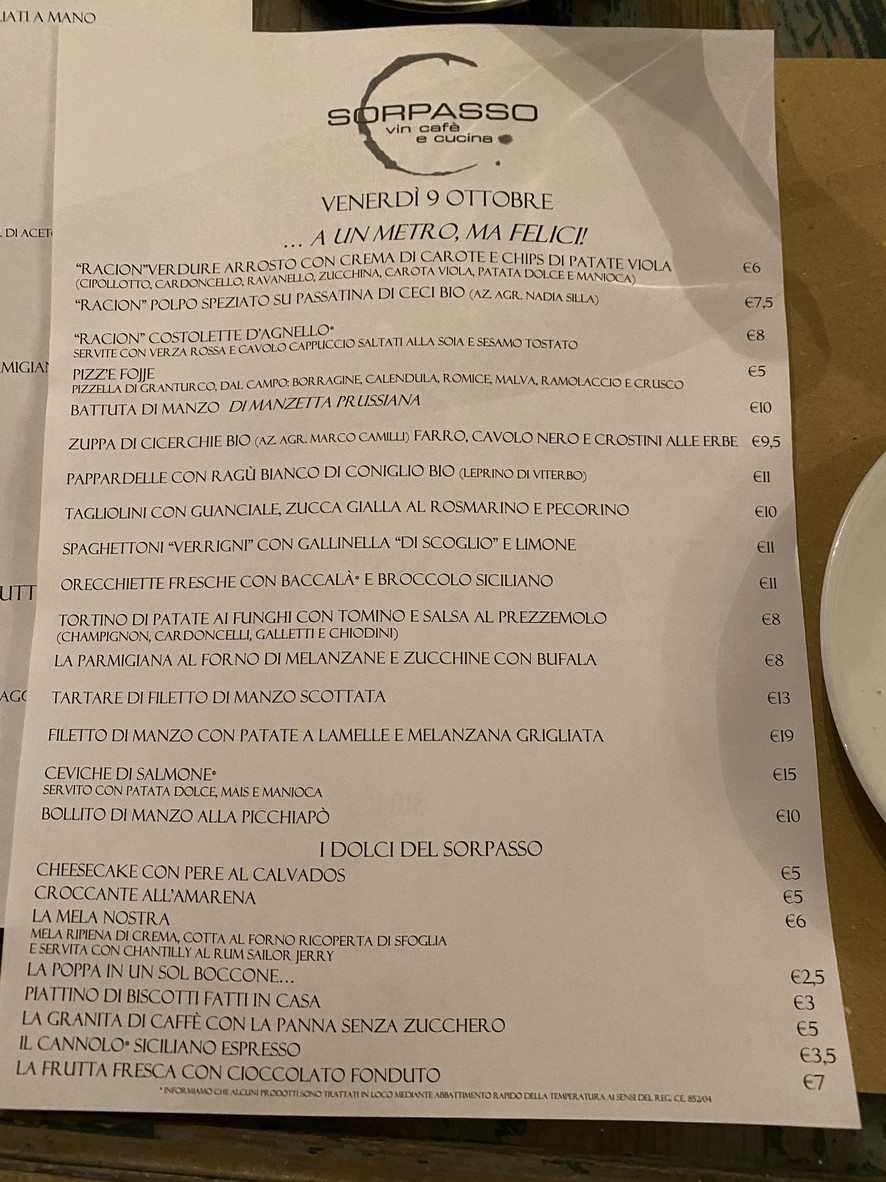 Il Sorpasso menu 1