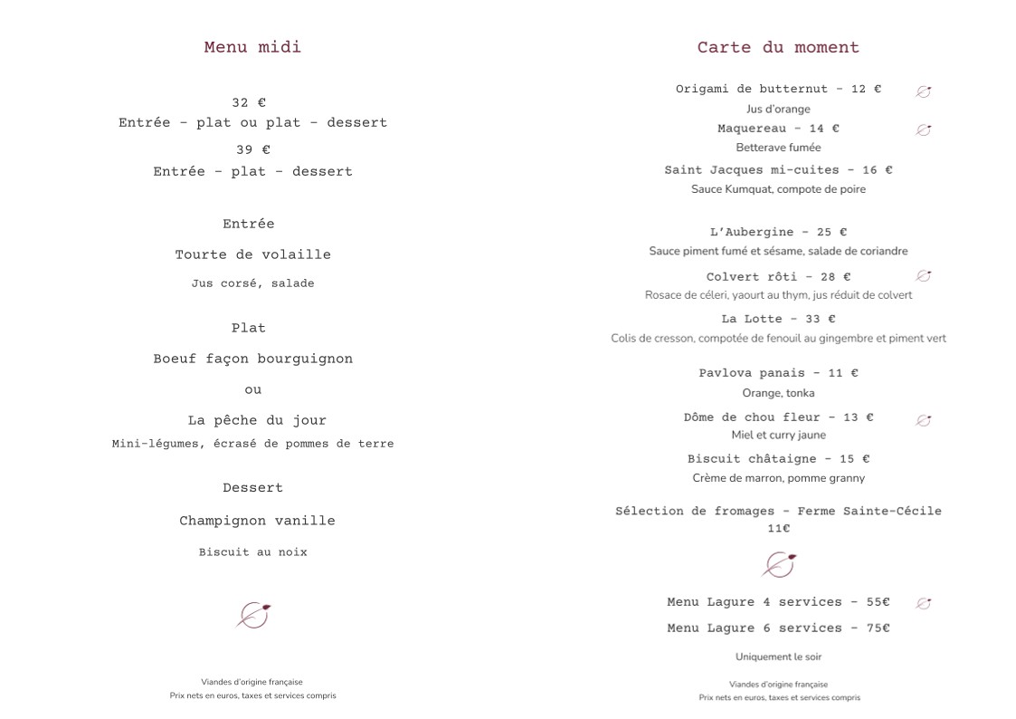 Maison Lagure menu 1