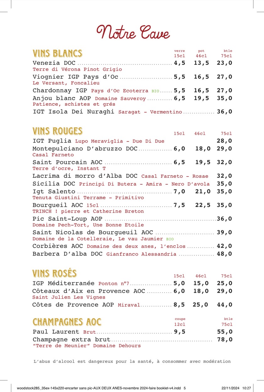 Aux Deux Ânes menu 1
