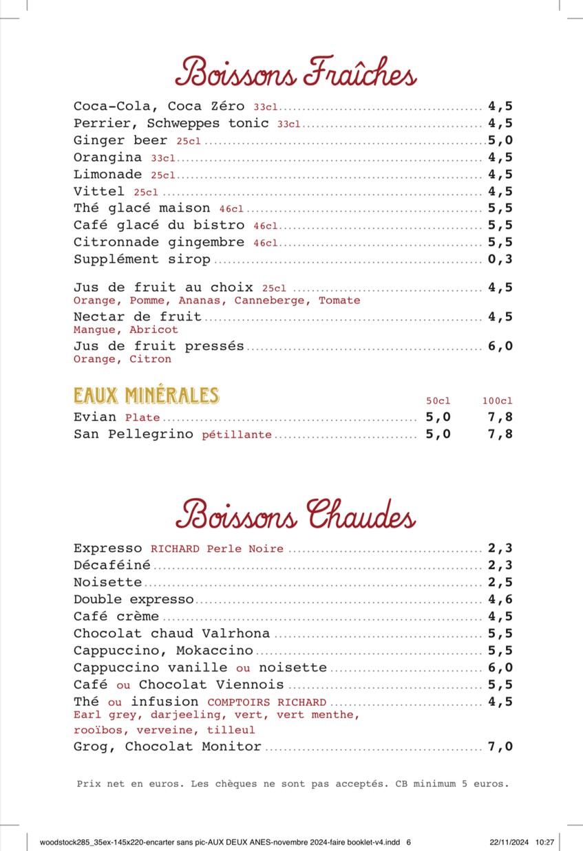 Aux Deux Ânes menu 2