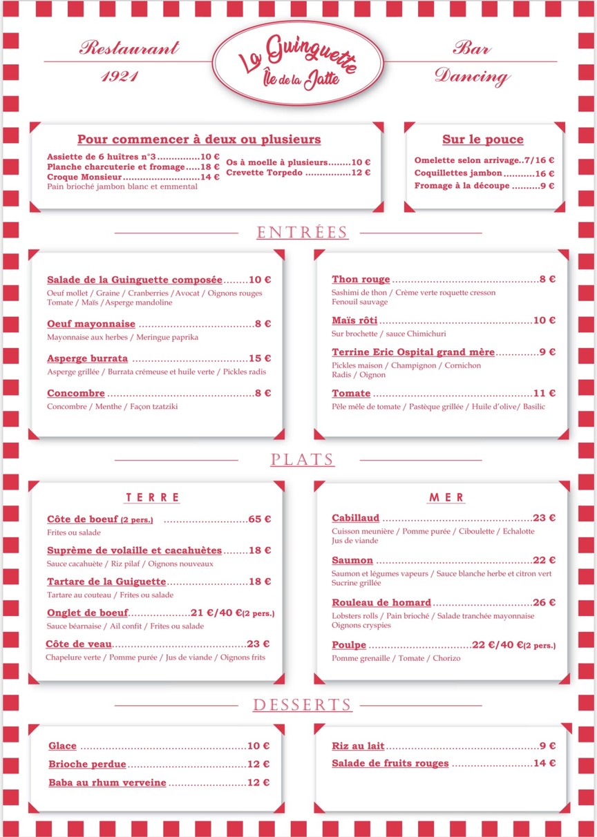 La Guinguette de Neuilly menu 1