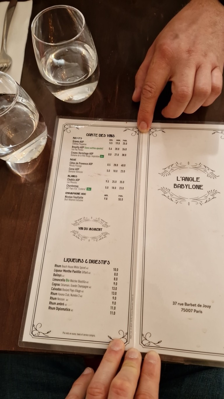 L'Angle Babylone menu 1
