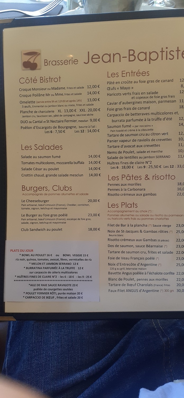 Brasserie Jean-Baptiste menu 2
