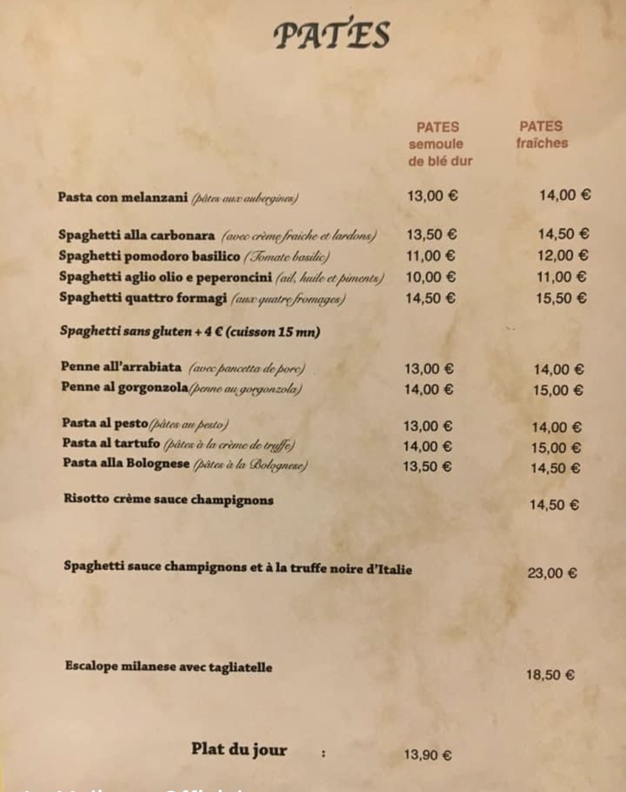 La Molisana menu 2