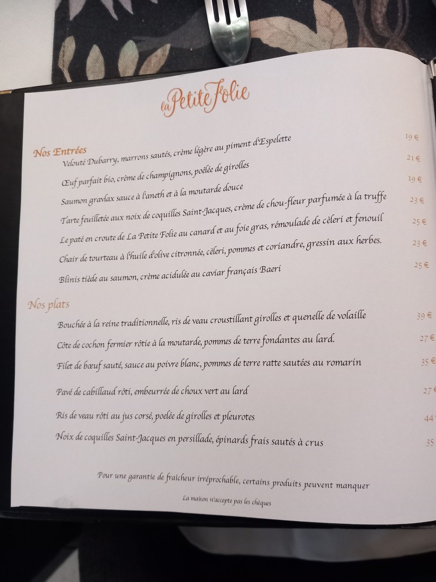 La Petite Folie menu 1