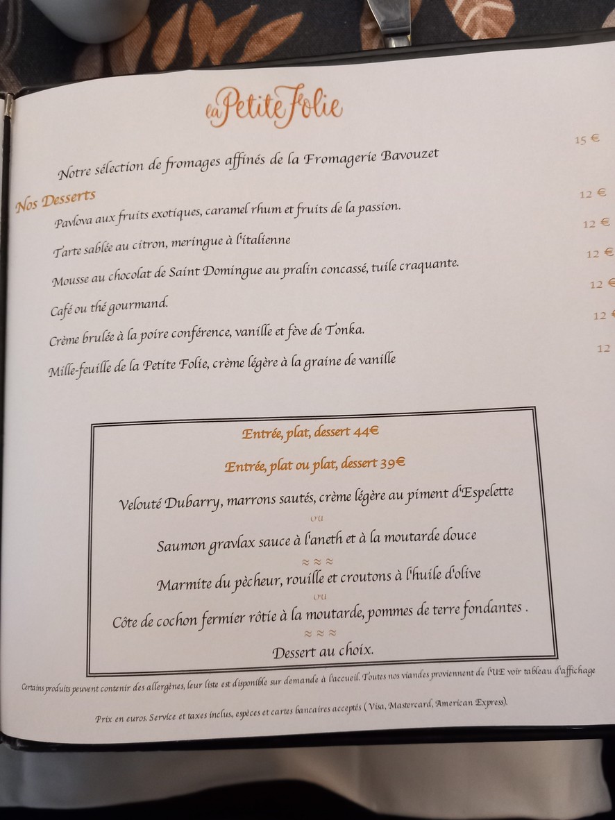 La Petite Folie menu 2
