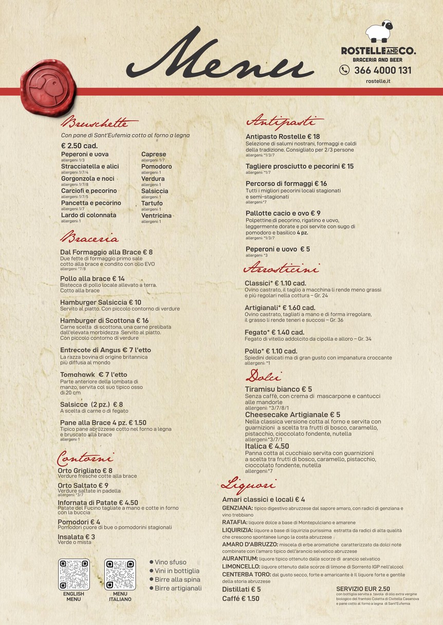 Rostelle and Co. Roma menu 1