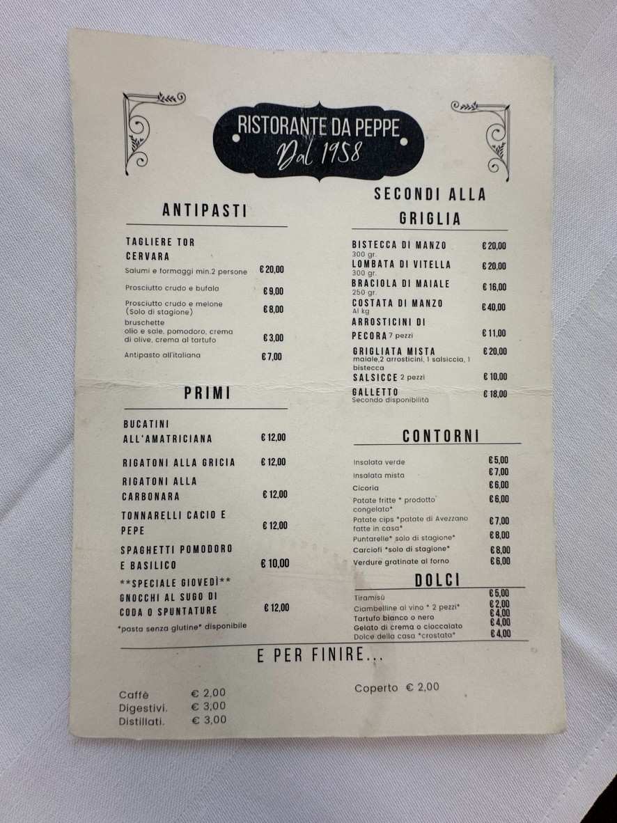 Ristorante da Peppe a Tor Cervara menu 1