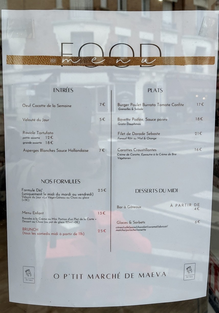 O P'tit Marché de Maëva Restaurant Traiteur Salon de Thé menu 1