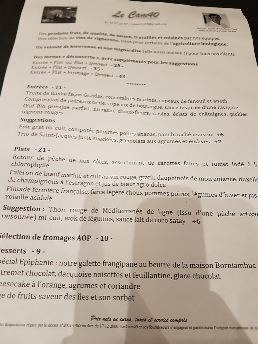 Le Cam40 menu 1