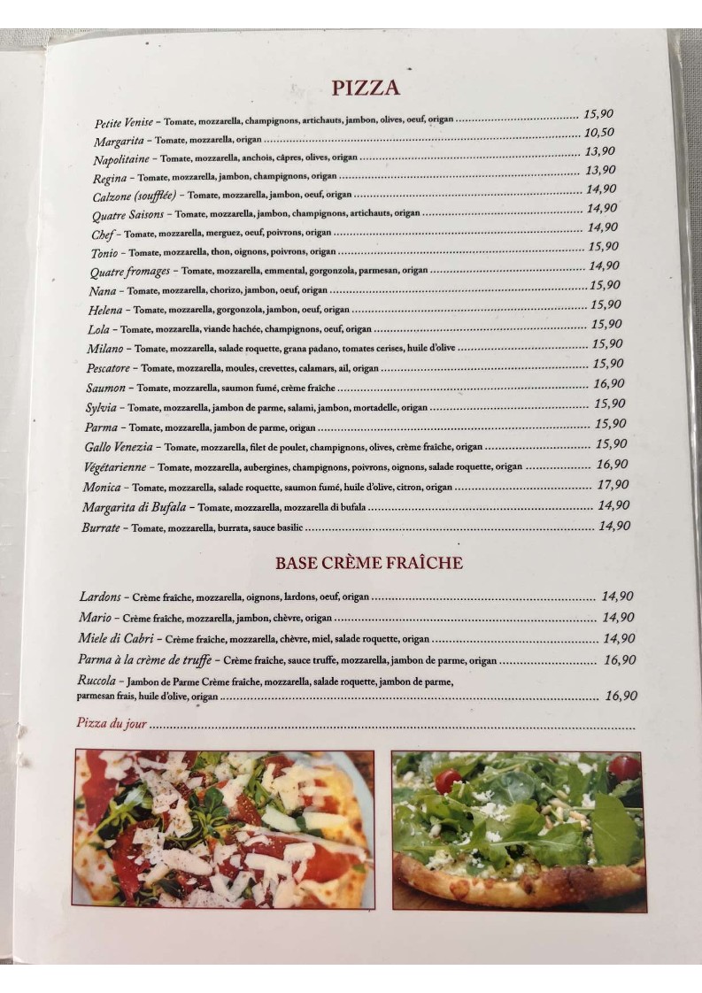 La Petite Venise. menu 3