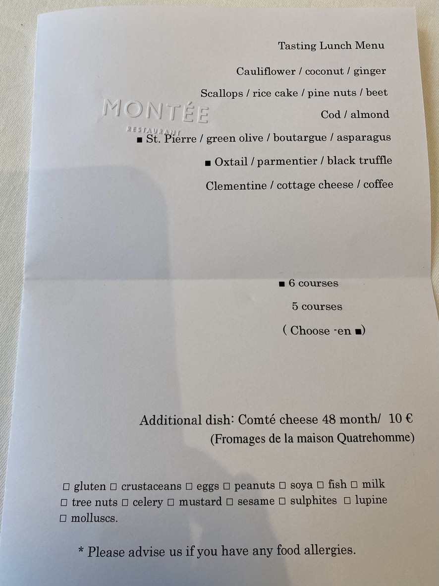 Restaurant MONTÉE menu 1