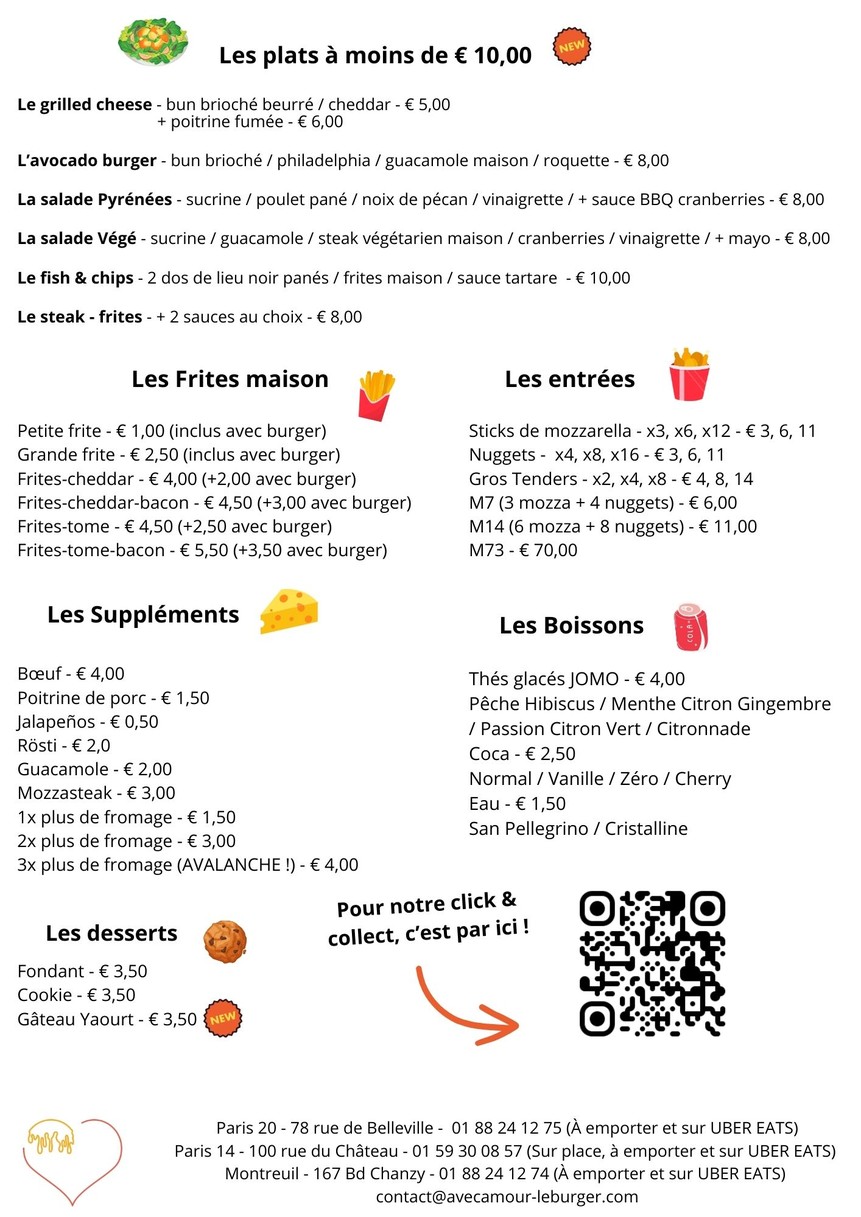 avec amour - le burger Belleville menu 2