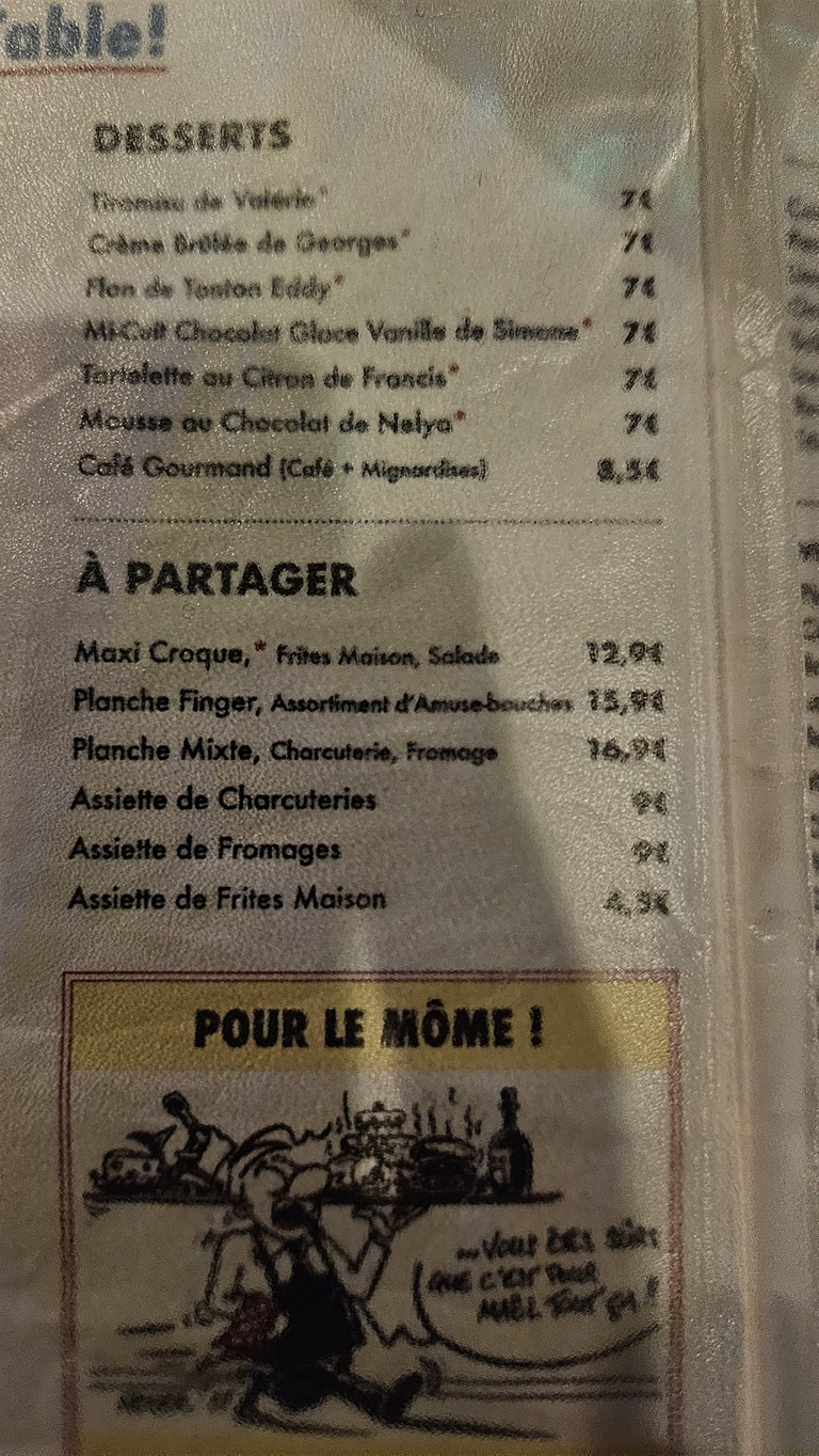 Le Môme du 18 menu 3