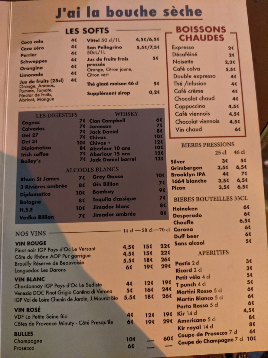 Le Môme du 18 menu 4