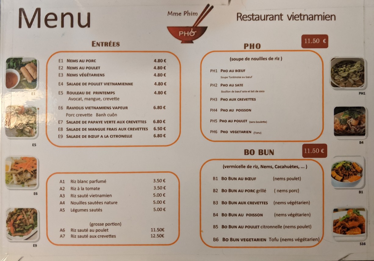 Restaurante Madame Phim menu 1