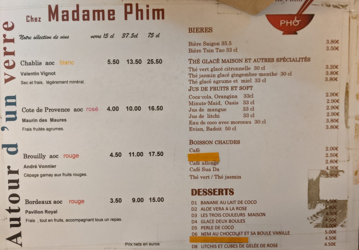 Restaurante Madame Phim menu 3