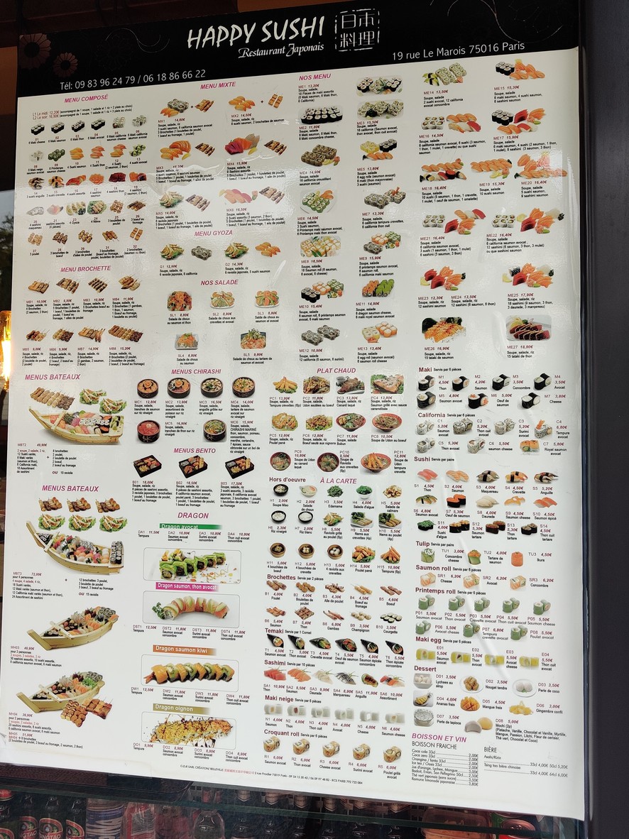 Happy Sushi menu 1