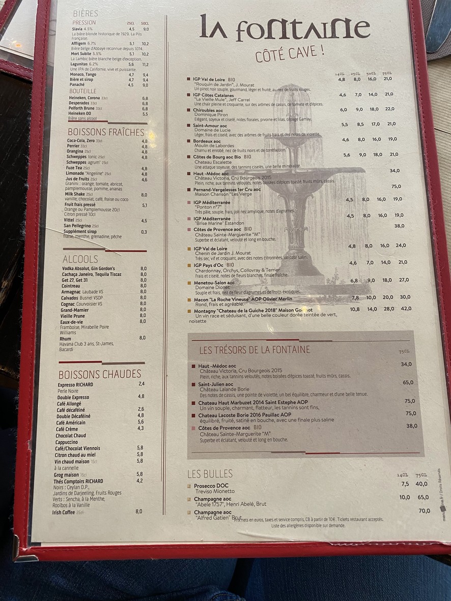 La Fontaine Cuvier menu 2