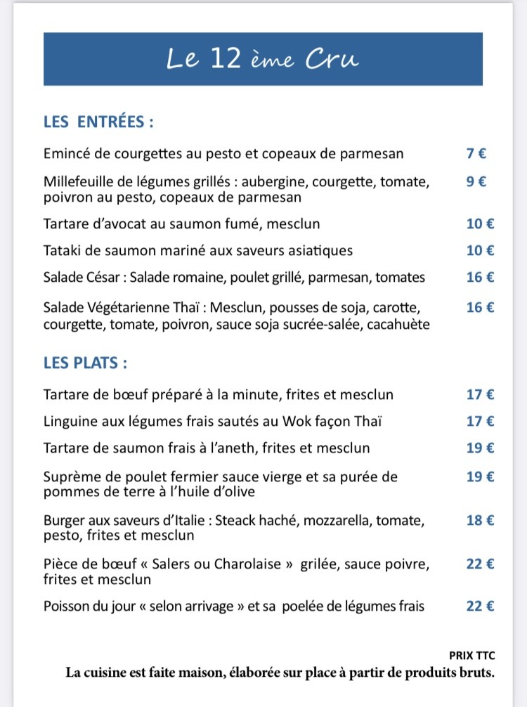 The 12th Cru menu 1