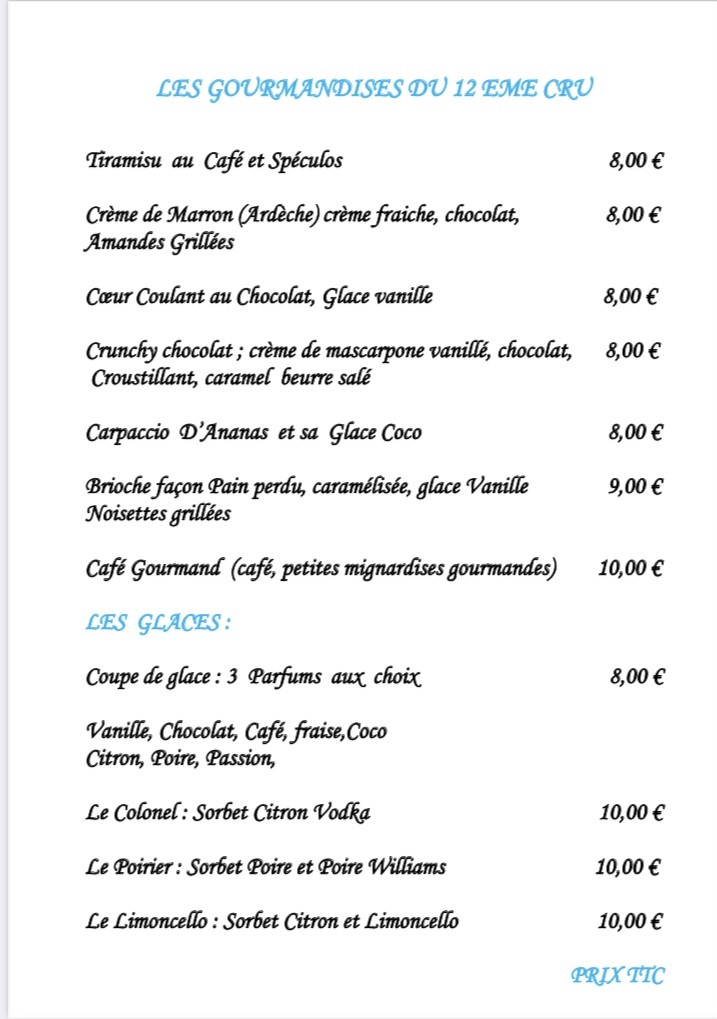 The 12th Cru menu 2