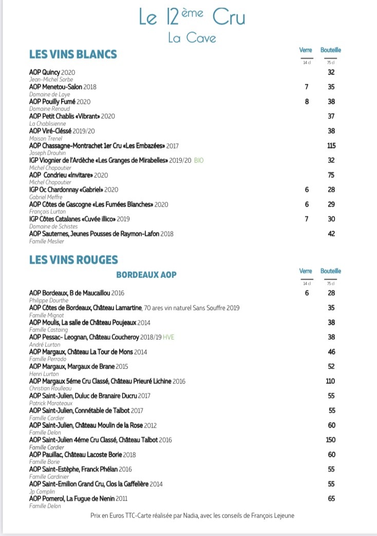 The 12th Cru menu 3