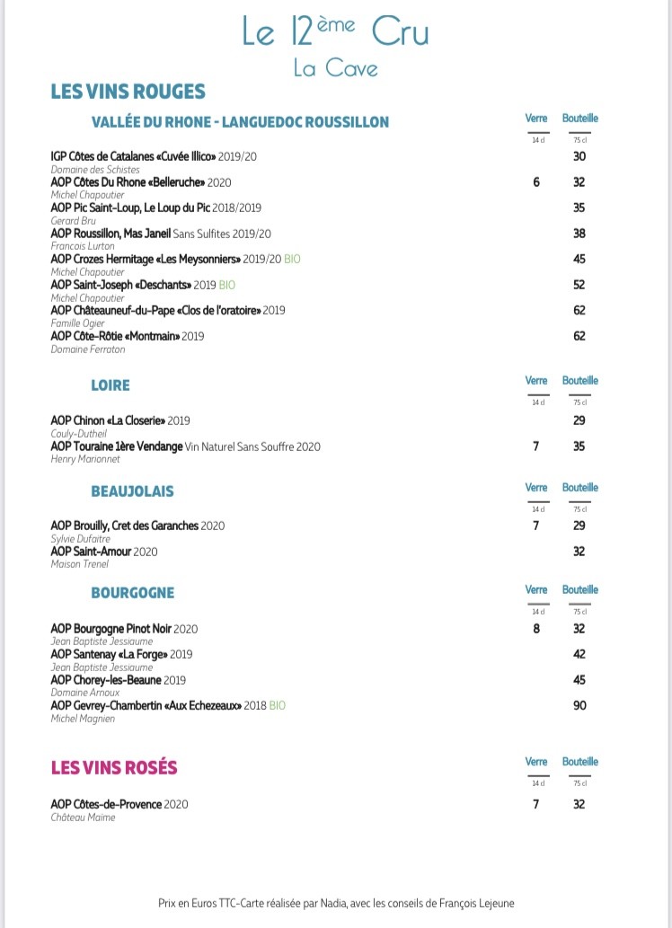 The 12th Cru menu 4