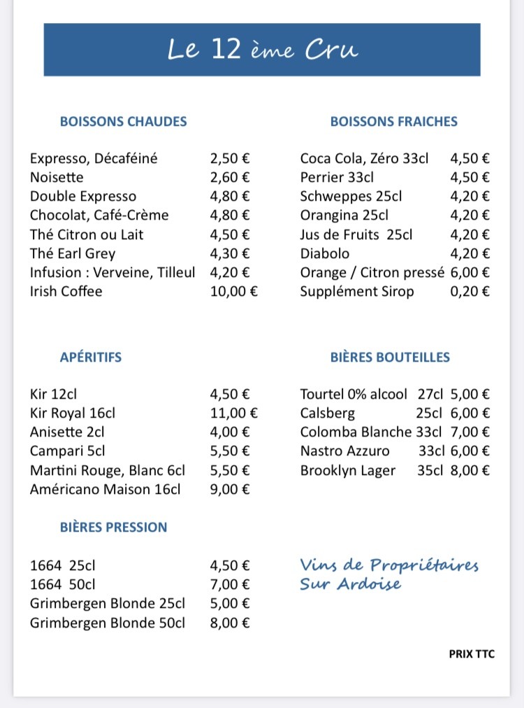 The 12th Cru menu 5