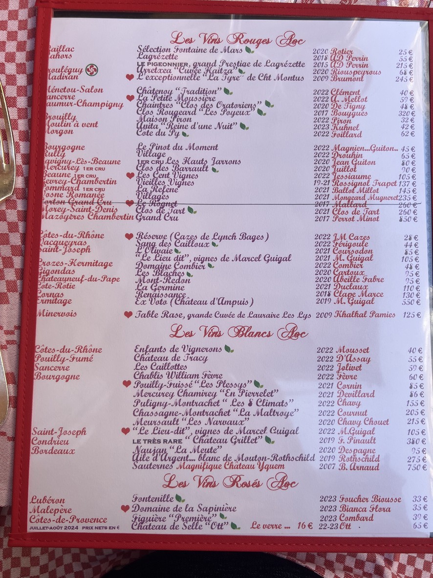 La Fontaine de Mars menu 3