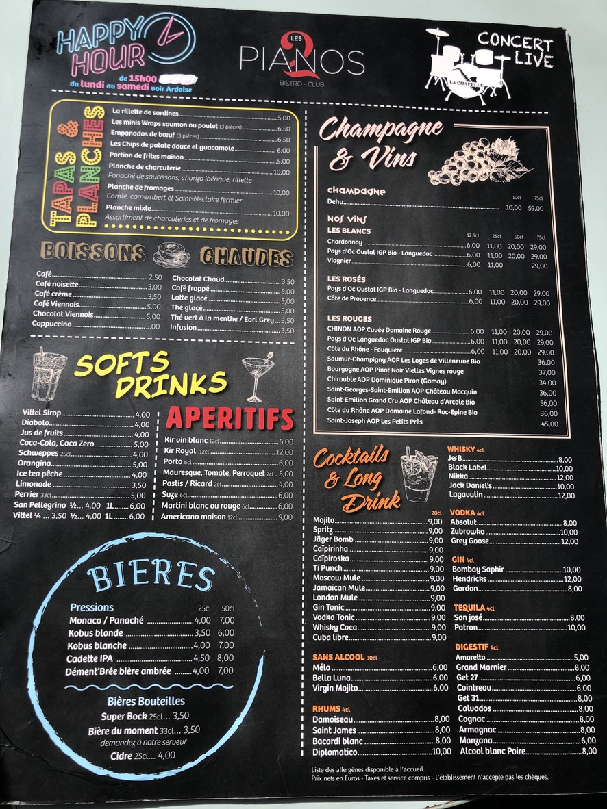 Les 2 Pianos menu 1