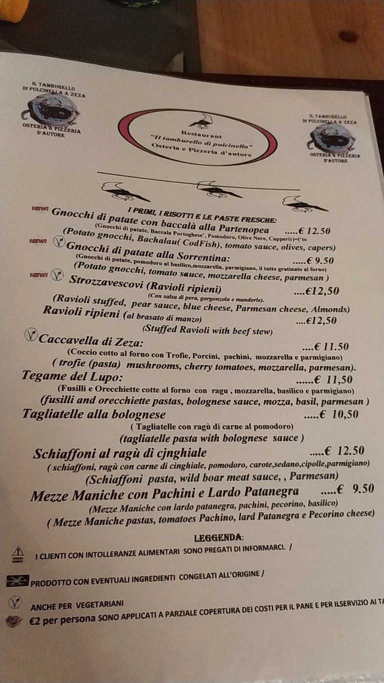 Il Tamburello di Pulcinella menu 2