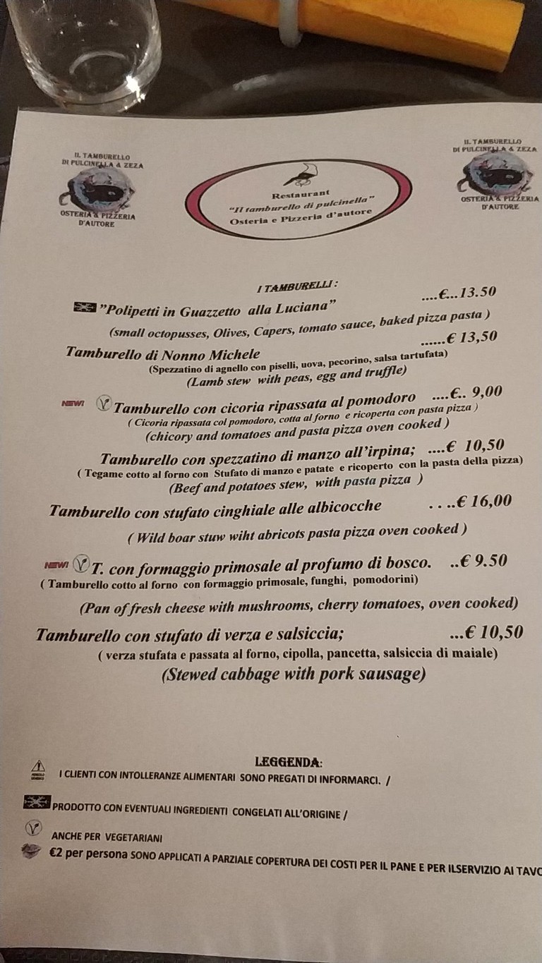 Il Tamburello di Pulcinella menu 4