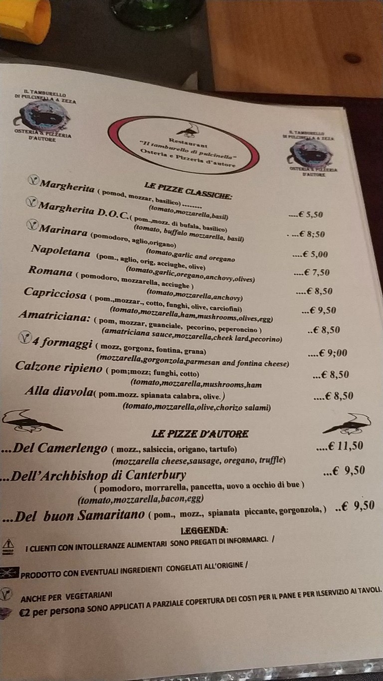 Il Tamburello di Pulcinella menu 6