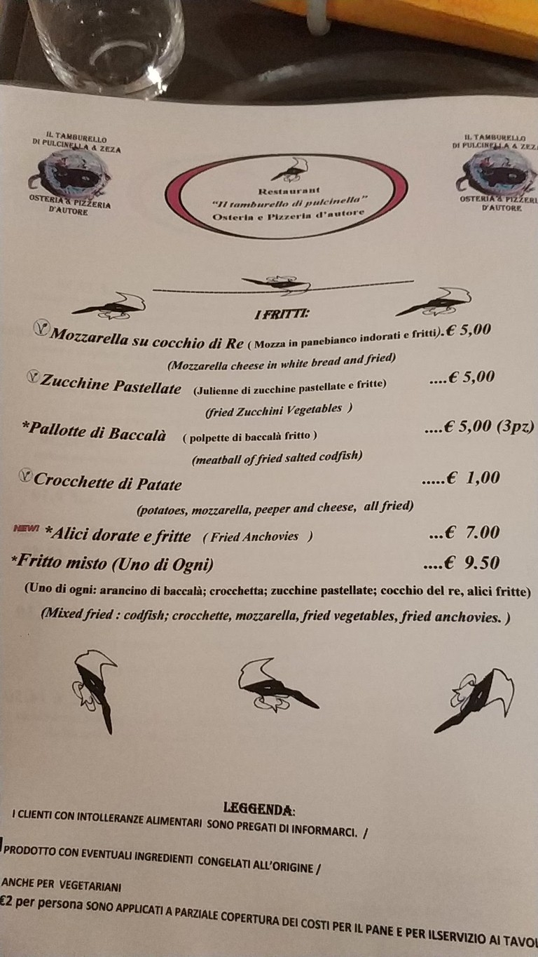 Il Tamburello di Pulcinella menu 7