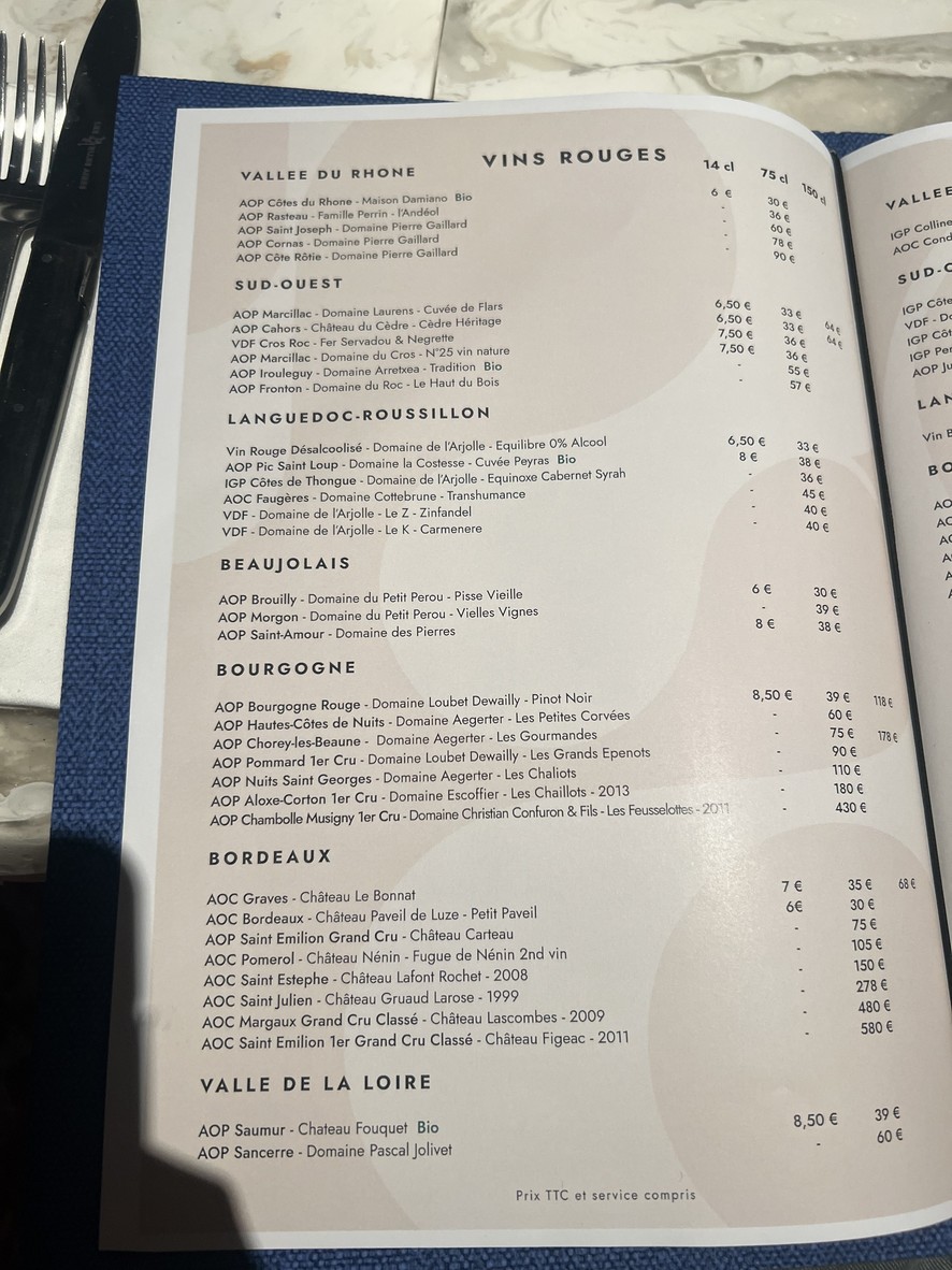 Les Belles Aires menu 2