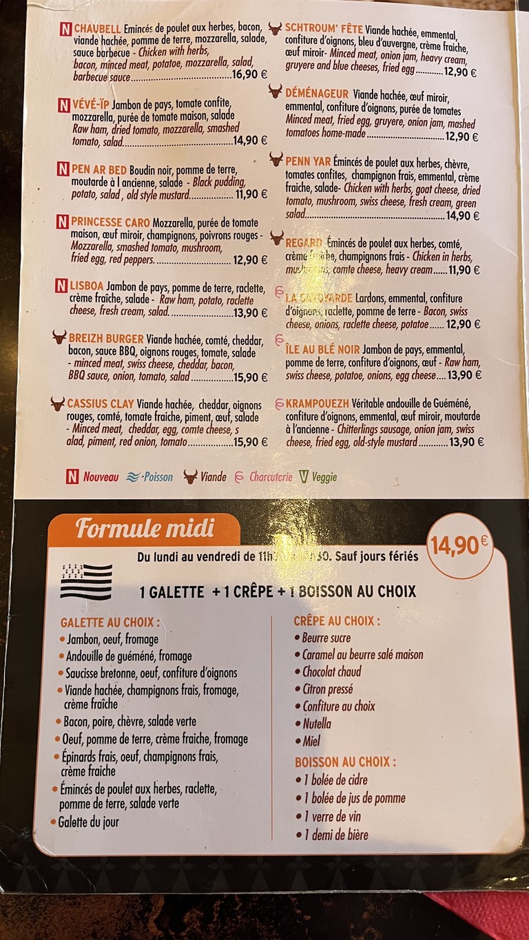 Crêperie de Pontivy menu 2