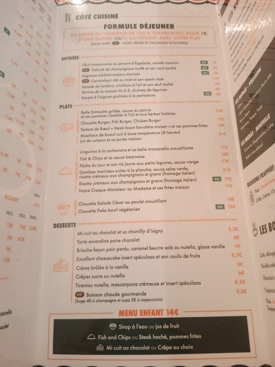 Brasserie la Chouette menu 2