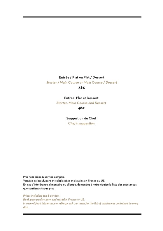 Restaurant Cléo menu 1