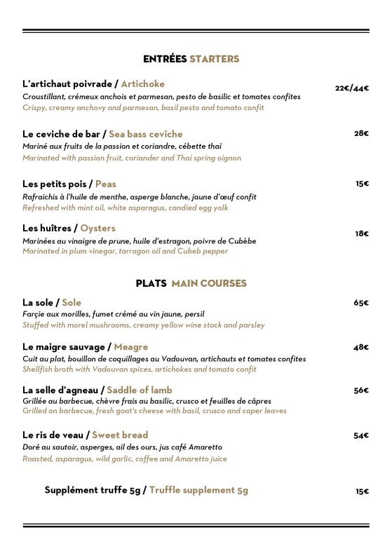 Restaurant Cléo menu 2
