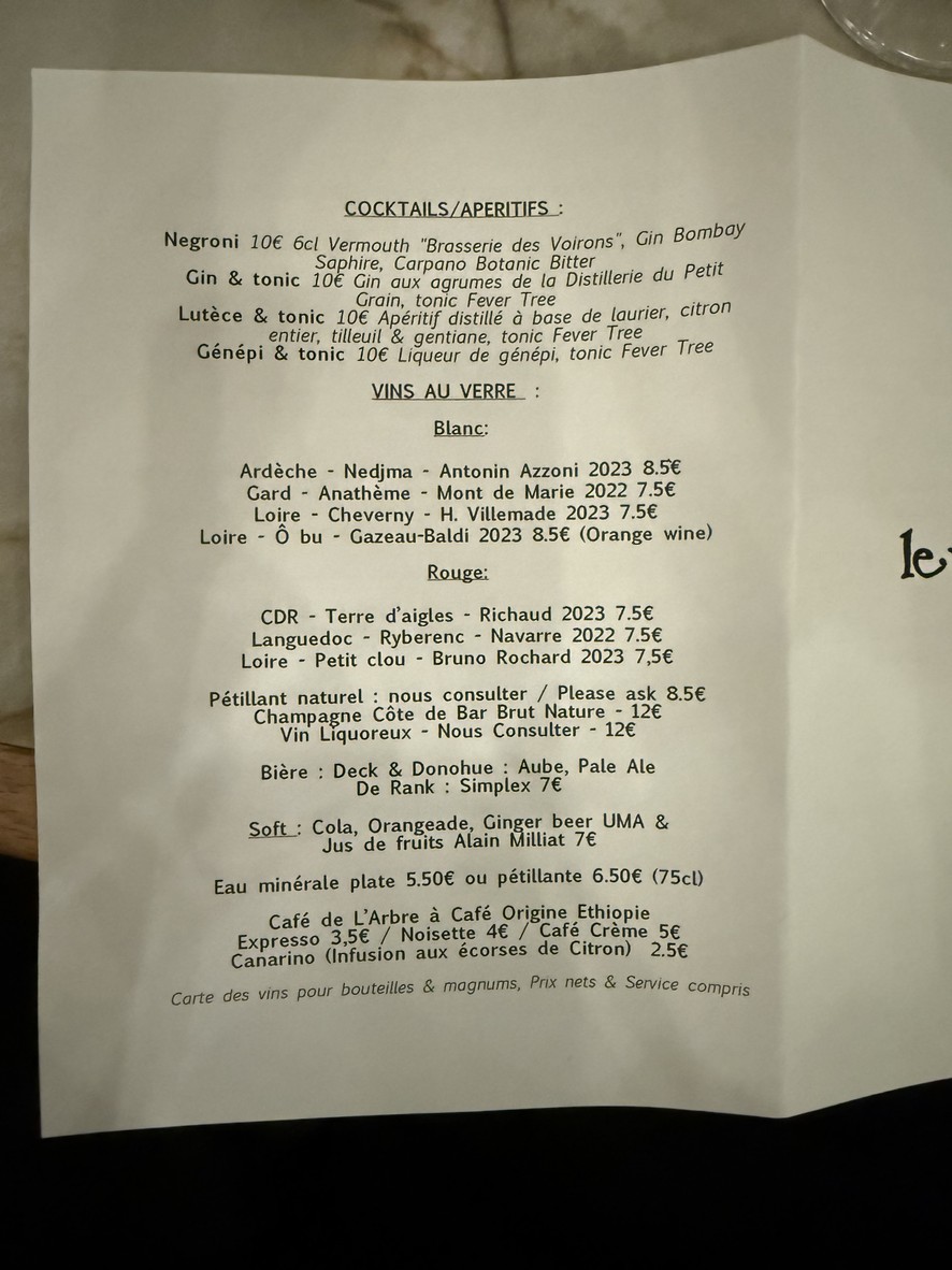 Le Verre Volé menu 2